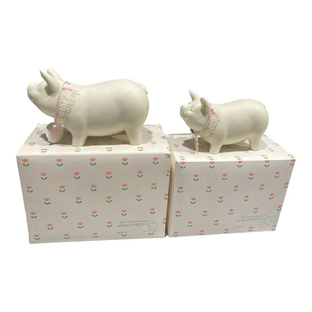 Vintage Department 56 Easter 1998 Set of 2 Pig Figurines #23773 & 23774 - Picture 1 of 8